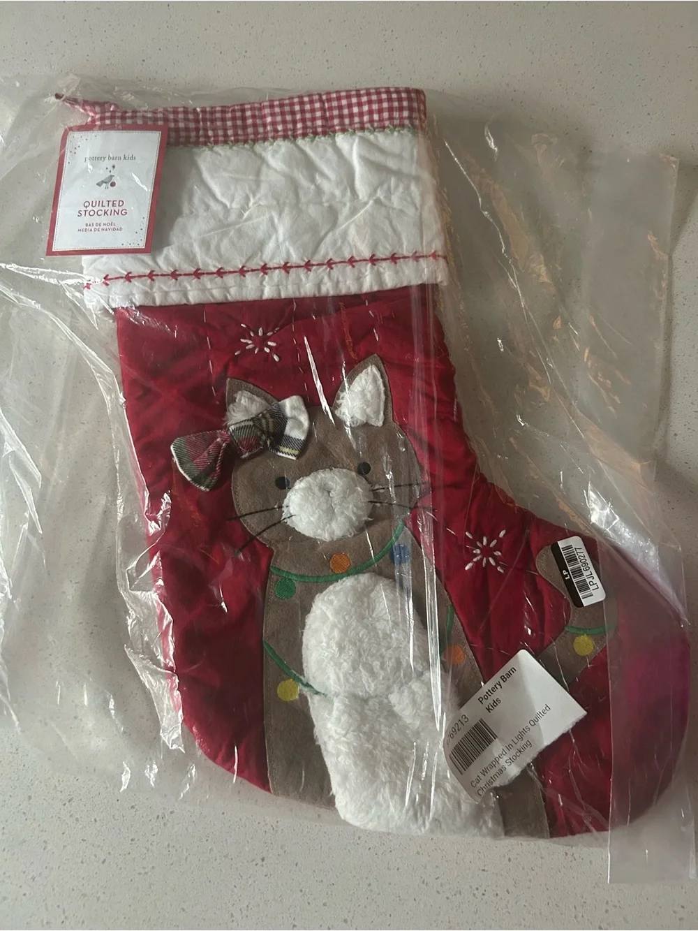 Pottery Barn Kitty Cat Quilted Christmas Stocking NWT NO MONOGRAM